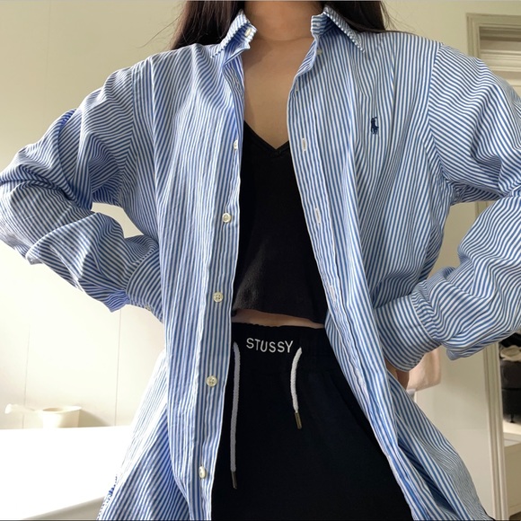 Ralph Lauren blue striped long sleeve shirt - Picture 3 of 4
